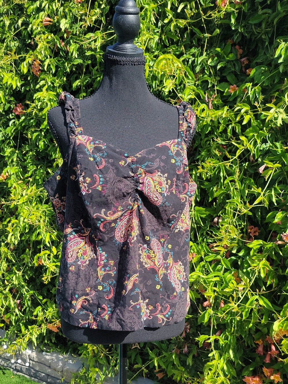 Torrid Black Paisley Dance Smocked Back Crop Top 1